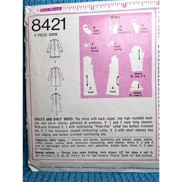 Simplicity 8421 Sewing pattern Girls A line dress 1960s size 6 - Picture 4 of 5
